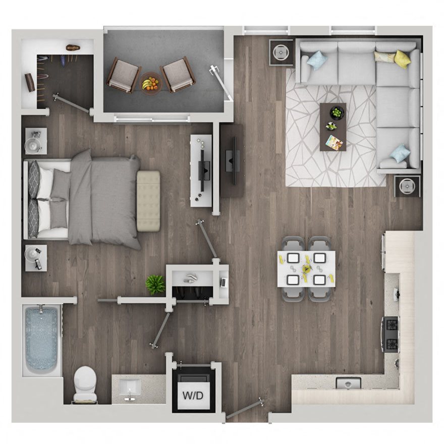 One bedroom floor plan at nVe at Fairfax